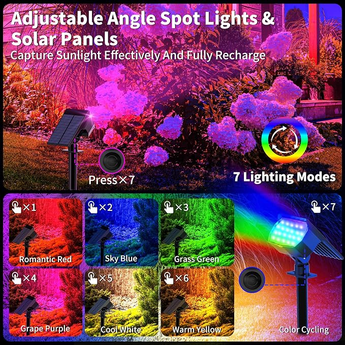 WENATY Solar Spot Lights Outdoor Color Changing, Christmas Landscape Spotlights - Image 4