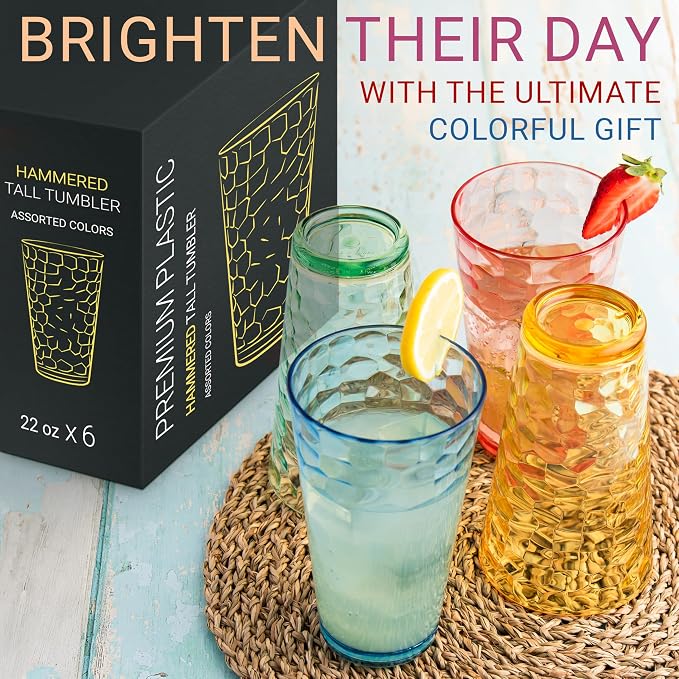 Bravario Hammered Plastic Drinking Tumbler, Dishwasher-Safe Premium Quality - Image 5