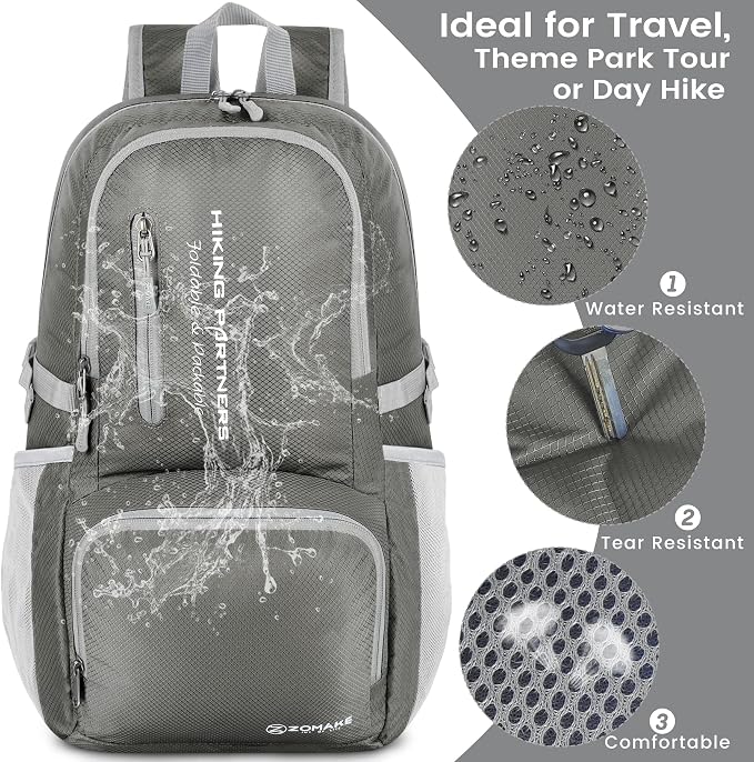 ZOMAKE Lightweight Packable Backpack - 35L Light Foldable Hiking Backpacks - Image 4