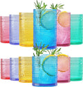Khen Plastic Hobnail Drinking Glasses Set of 12 Bright Tones Cups 6x 10oz by Khen