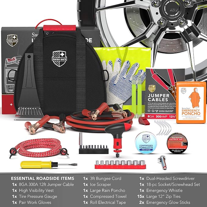 Swiss Safe 2-in-1 Car Emergency Kit | 12-FT Heavy-Duty Jumper Cables & - Image 4