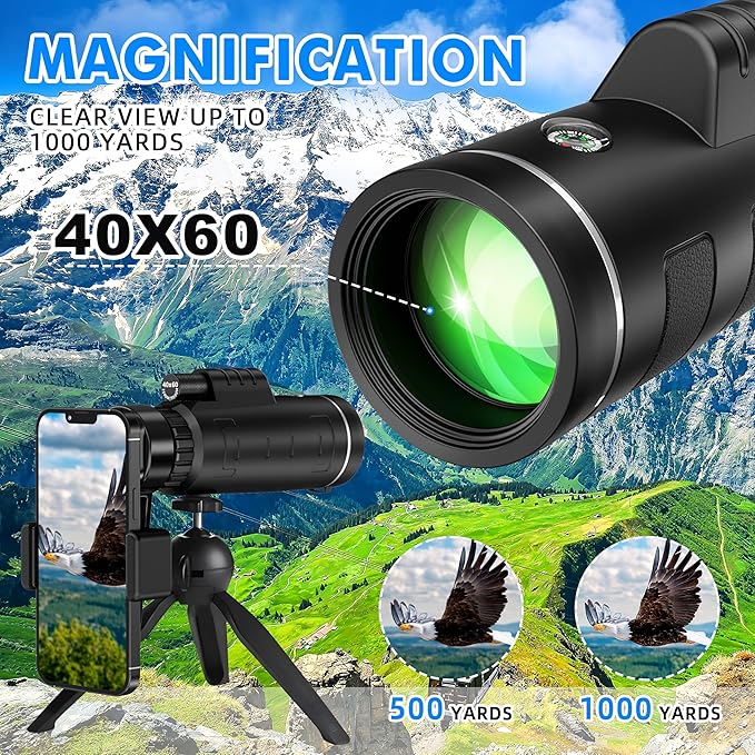 40x60 Monocular Telescope with Smartphone Adapter and Telescope Case High - Image 3