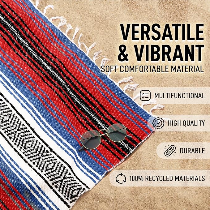 Hydration Nation Authentic Large Handwoven Mexican Striped Throw Blanket - Image 2