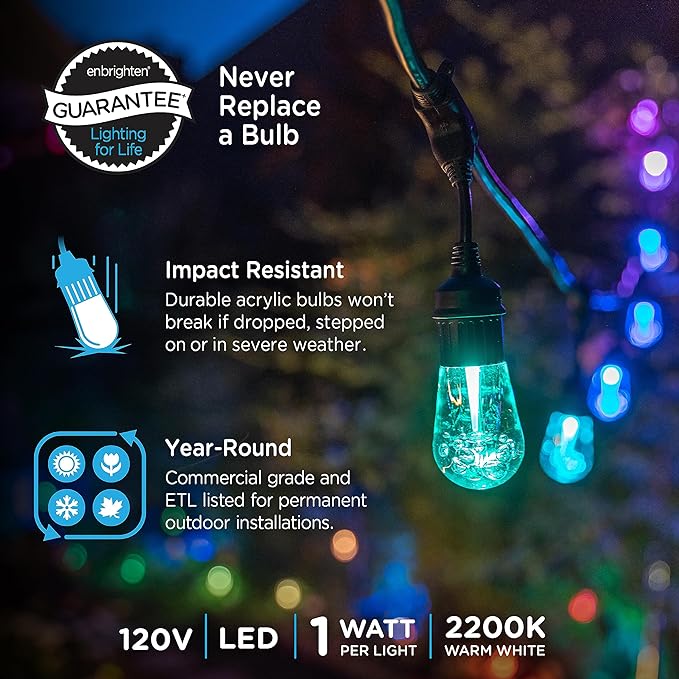 Enbrighten Vintage Outdoor String Lights, 24 RGB Acrylic Bulbs, Weatherproof - Image 2