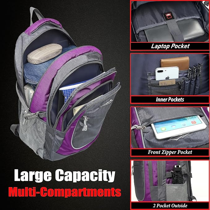 ProEtrade Backpack Bookbag for College Sturdy Travel Business Hiking Fit Laptop - Image 2