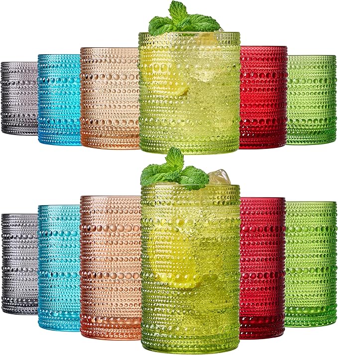 Khen Hobnail Beaded Highball Drinking Tumbler Glasses | Set of 12 | Autumn by Khen