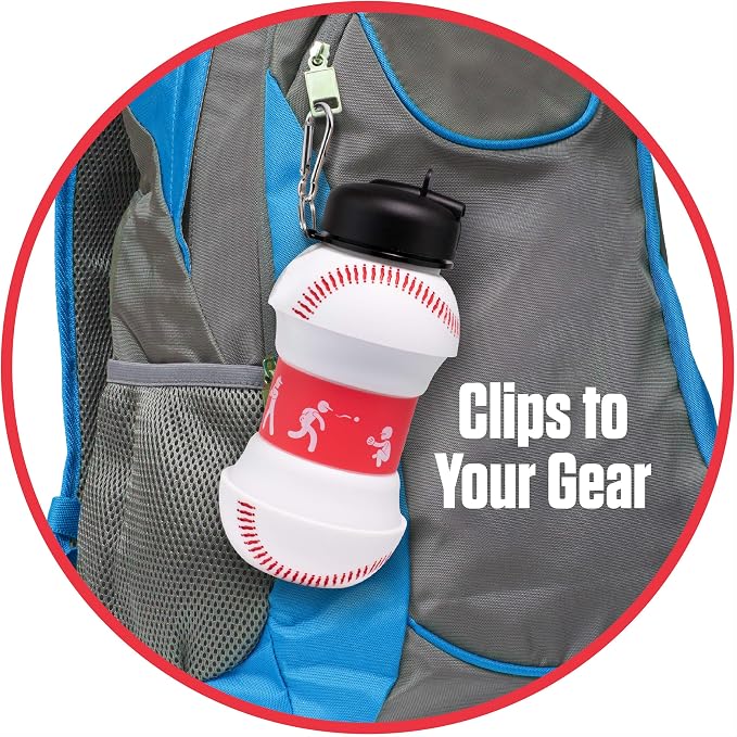 Maccabi Art Clip-On Collapsible BPA-Free Silicone Baseball Water Bottle - Image 7
