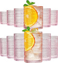 Khen Hobnail Beaded Highball Drinking Tumbler Glasses | Set of 12 | Pink Blush by Khen
