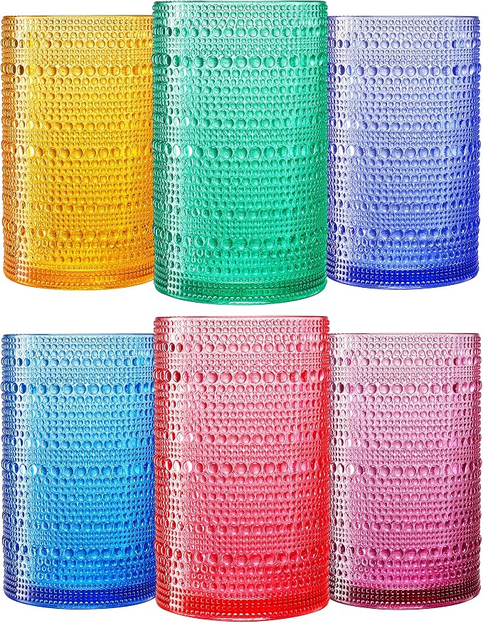 Khen Plastic Hobnail Drinking Highball Glasses Set of 6 Bright Tones Cups 14oz - Image 6