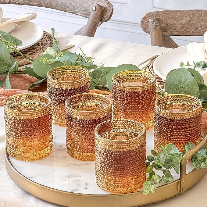 Kate Aspen Beaded Amber Drinking Glasses Set of 6-10 oz Vintage Glassware Set - Image 4