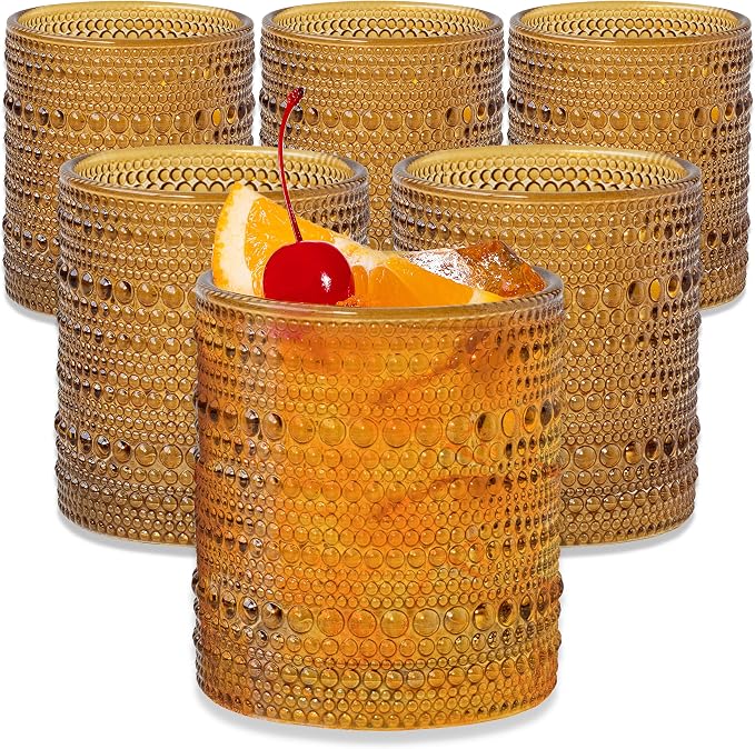 Kate Aspen Beaded Amber Drinking Glasses Set of 6-10 oz Vintage Glassware Set by KateAspen