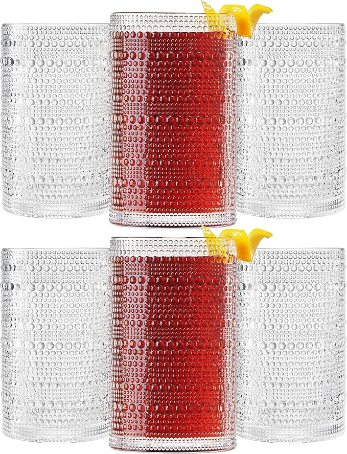 Khen Plastic Hobnail Drinking Highball Glasses Set of 6 Clear Color Cups 14oz by Khen