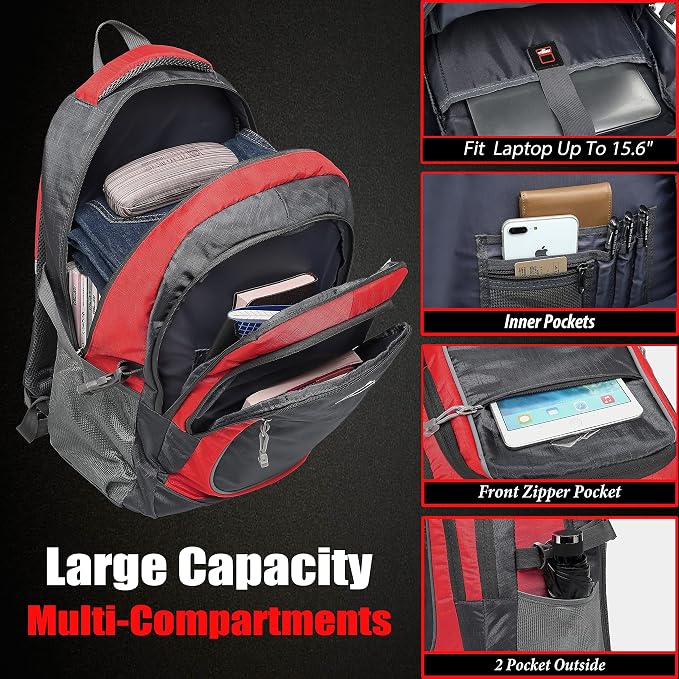 ProEtrade Backpack Bookbag for College Sturdy Travel Business Hiking Fit Laptop - Image 2