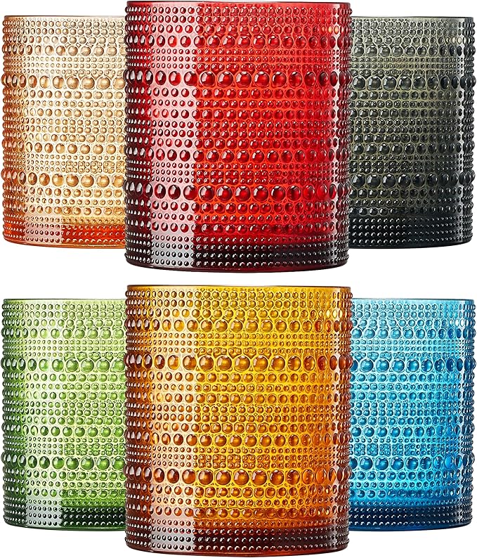 Khen Plastic Hobnail Drinking Glasses Set of 6 Neutral Tones Cups 10oz - Image 2